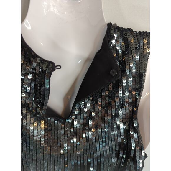 H&M Green Black Cascading Sequin Tassel Fringe Top Womens S Party Glam‎ Cropped - Picture 8 of 12